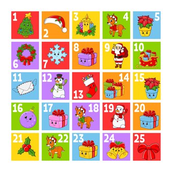 12月の日の手描きイラストクリスマスアドベントカレンダー プレミアムベクター 12月の日の手描きイラストクリスマスアドベントカレンダー プレミアムベクター