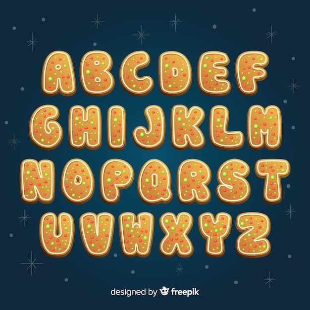 Free vector christmas alphabets with cookie style