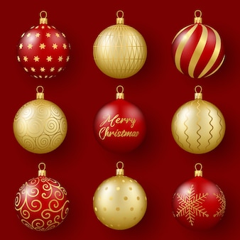 Рождественско-новогодний декор набор 3d реалистичных золотых и красных стеклянных шаров с орнаментом