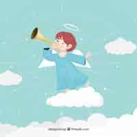 Free vector christmas angel on the cloud playing music