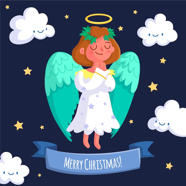 フラットなデザインのクリスマス天使のコンセプト