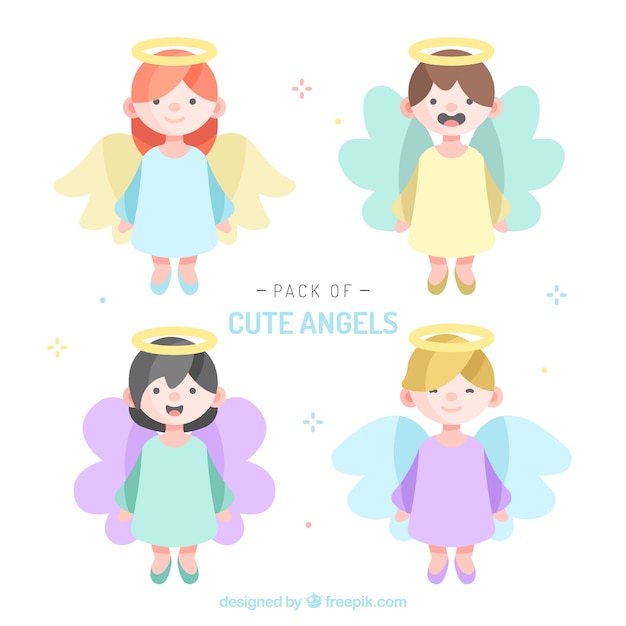 Free vector christmas angels with colourful wings