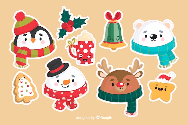 Christmas animals and decoration elements set