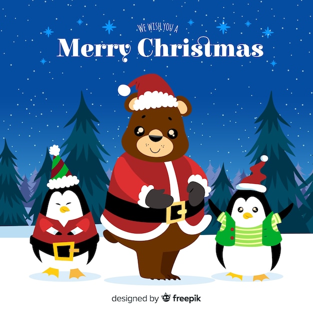 Free vector christmas animals greetings