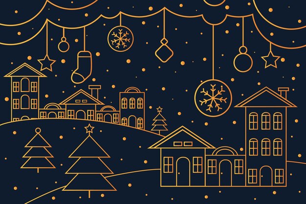 Christmas background concept in outline style