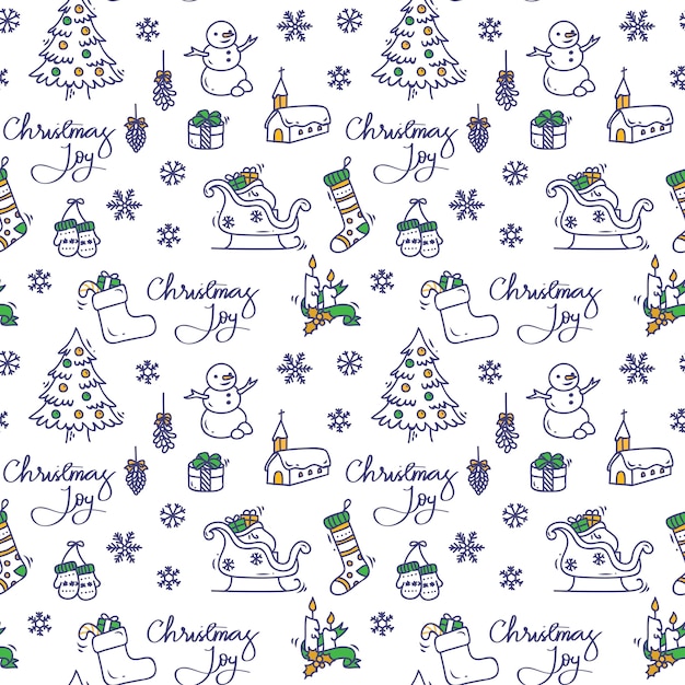 Premium Vector  Christmas background in doodle style