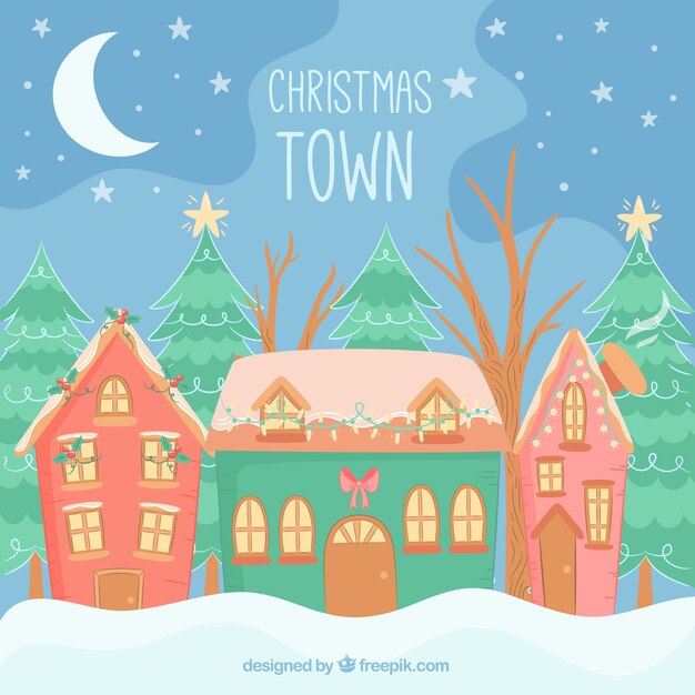 Christmas background of hand-drawn houses