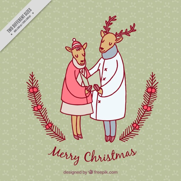 Free Vector christmas background of hand drawn reindeers