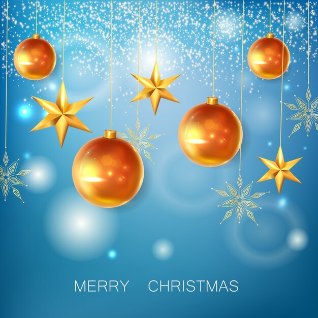 Christmas background hanging balls and stars Premium Vector