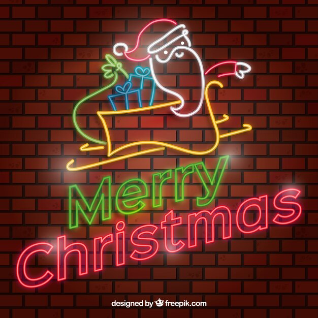 Christmas background in neon with santa claus