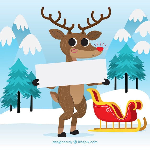 Christmas background of nice reindeer with a poster