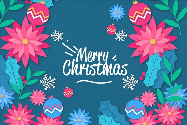 Christmas background in paper style with flowers