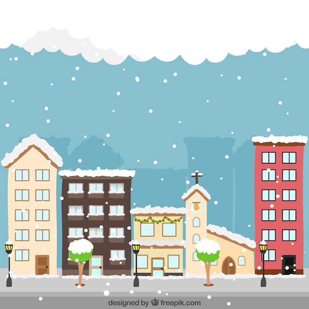 Free vector christmas background of snowy city