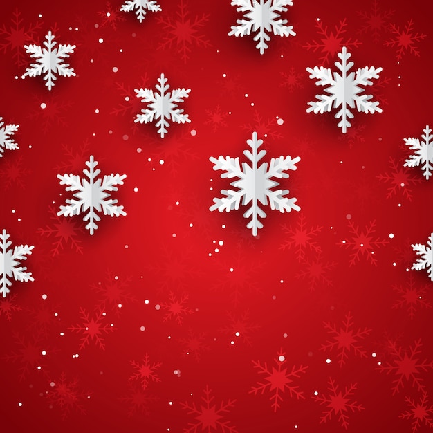 Free vector christmas background with 3d style paper snowflakes