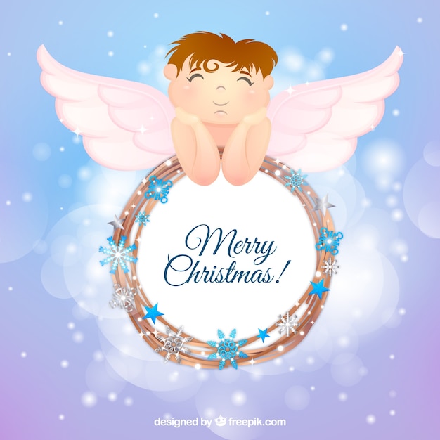 天使と花輪のクリスマスの背景