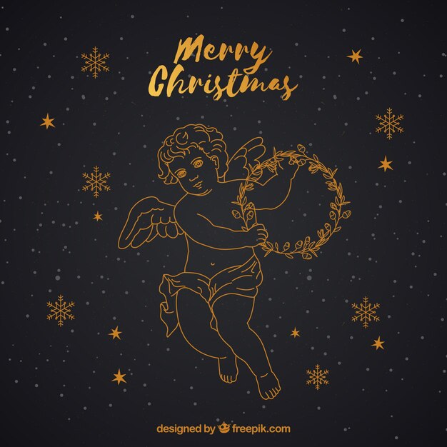 Christmas background with an angel in black and golden