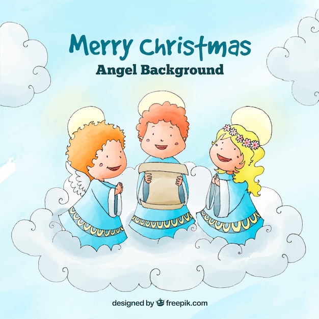 Free vector christmas background with angels singing a carol