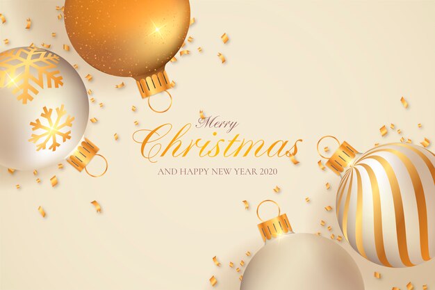 Christmas Background with Beige and Golden Decoration