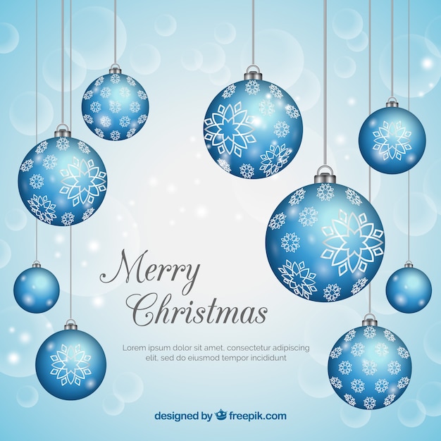 Free vector christmas background with blue baubles