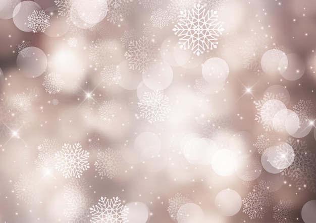 Free vector christmas background with bokeh lights and snowflakes design