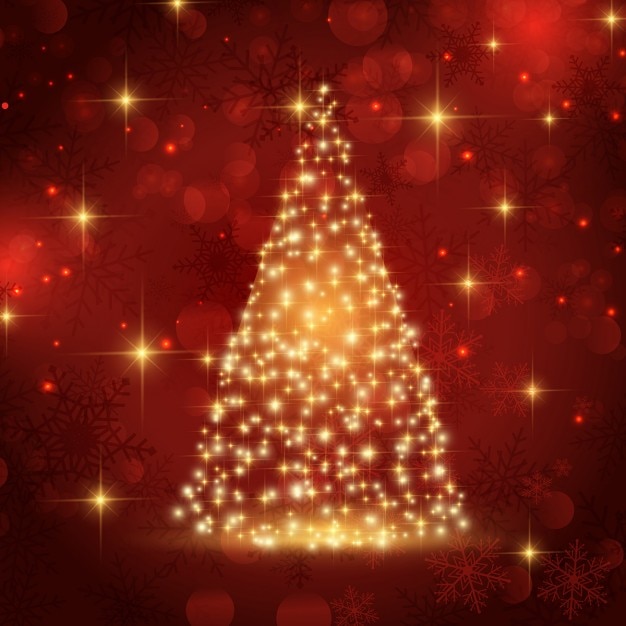 Free vector christmas background with bright tree design