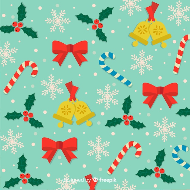 Рождественский фон с конфетными лентами и колокольчиками