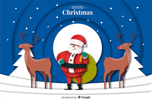 Free vector christmas background with deers and santa