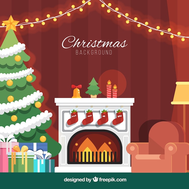 Free vector christmas background with a fireplace