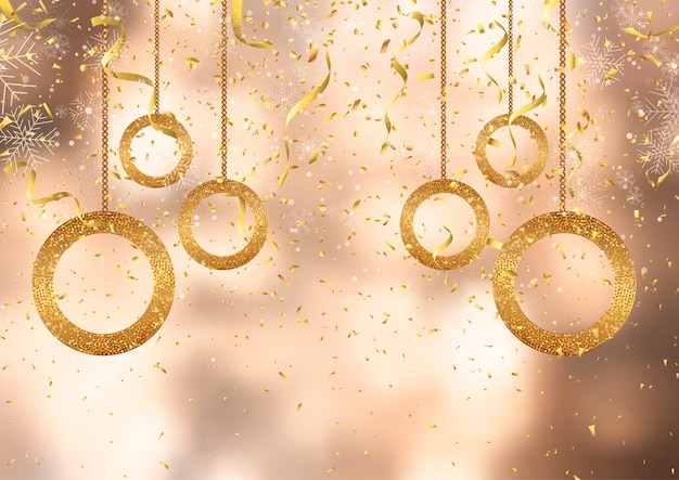 Christmas background with gold confetti and decorations 