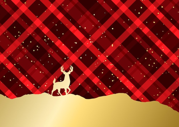Бесплатное векторное изображение Рождественский фон с золотым оленем на фоне клетчатого дизайна
