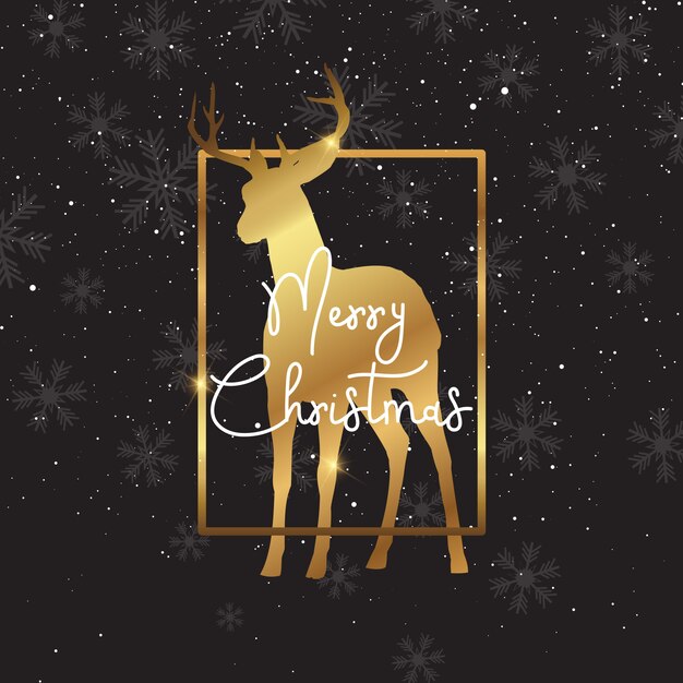 Christmas background with gold deer silhouette 