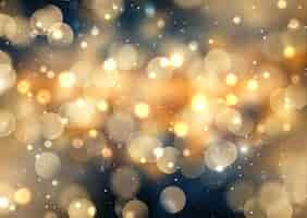 Free vector christmas background with golden bokeh lights design