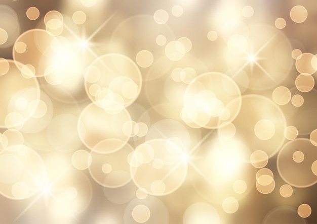 Free vector christmas background with golden bokeh lights and starry design