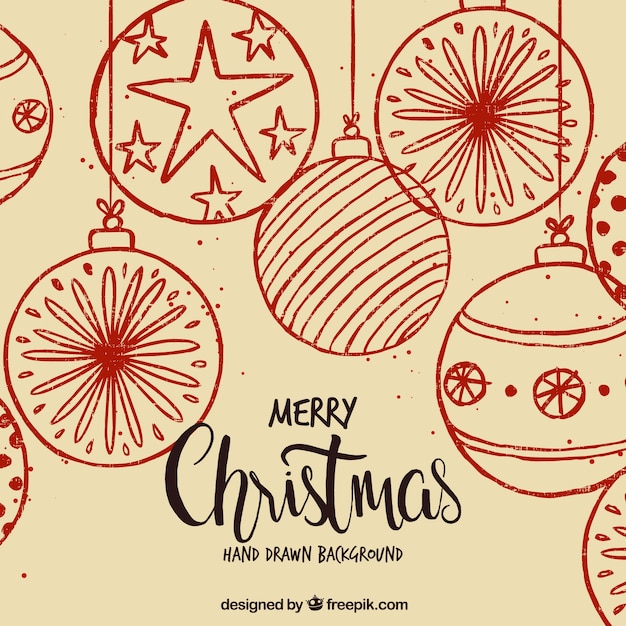 Christmas background with hand drawn balls