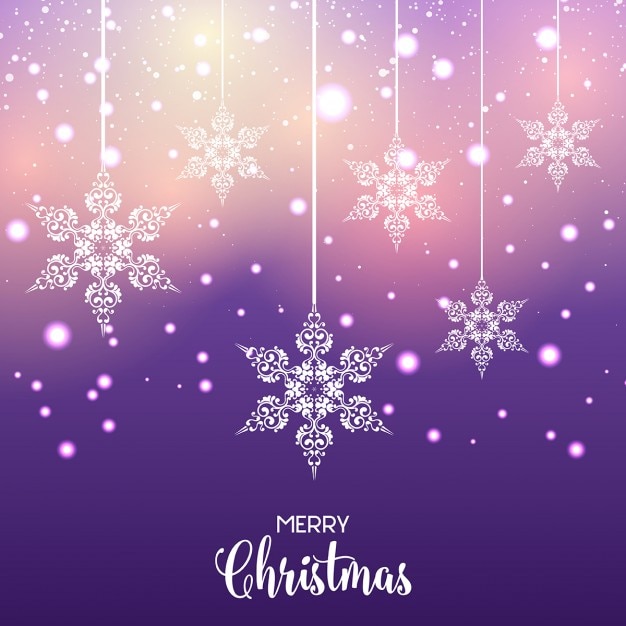 Free vector christmas background with hanging decorative snowflakes