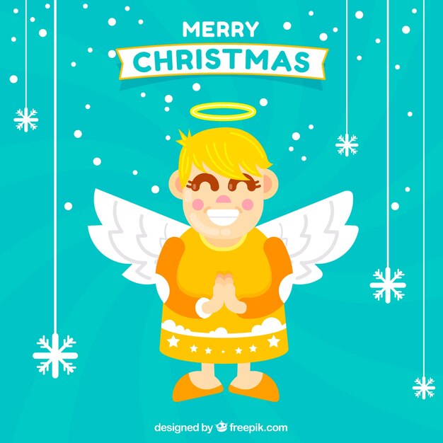 Christmas background with a happy angel