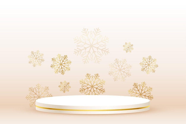 Новогодний фон с подиумом и золотыми снежинками