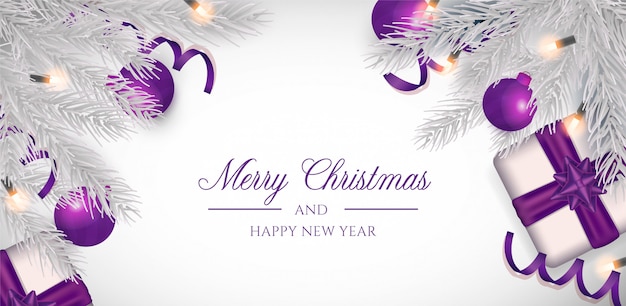 Free vector christmas background with purple decoration