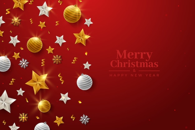 Free vector christmas background with realistic decoration