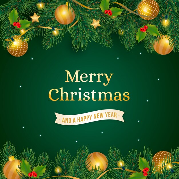 Christmas background with realistic golden decoration