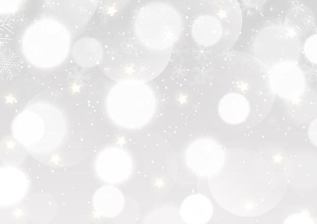 Free vector christmas background with a silver bokeh lights and snowflakes design