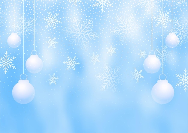 Christmas background with snowflakes and baubles design