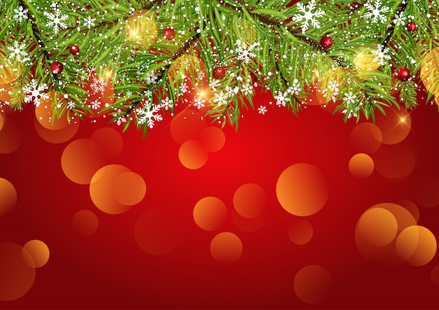 Free vector christmas background with snowflakes and bokeh lights