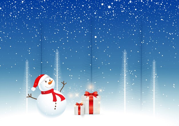 Christmas background with snowman and gifts 