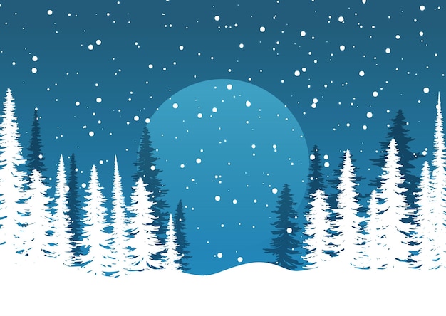 Free vector christmas background with a snowy tree landscape