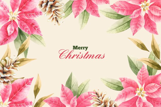 Christmas background with watercolor flowers