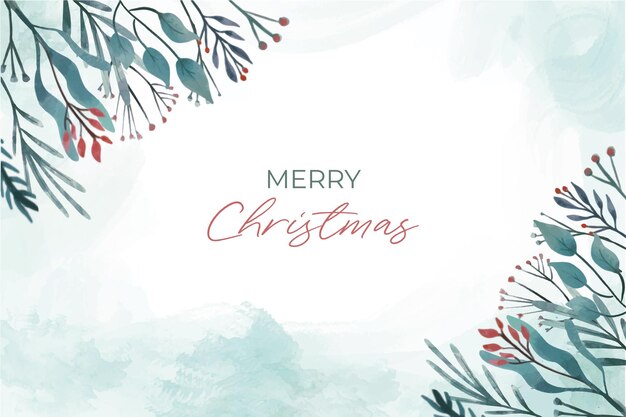 Christmas background with watercolor leaves