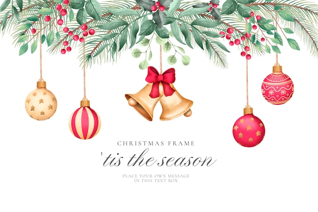 Christmas background with watercolor ornaments