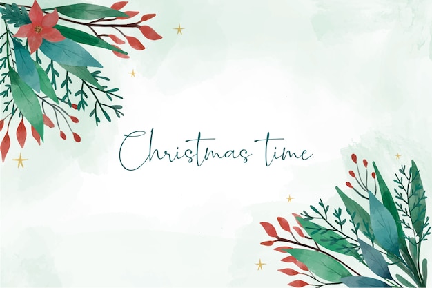 Free vector christmas background with winter leaves in corners