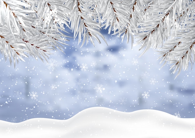 Free vector christmas background with winter snow and tree branches